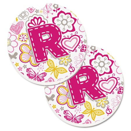 Carolines Treasures Letter R Flowers and Butterflies Pink Cup Holder Car Coaster, PK2 CJ2005-RCARC